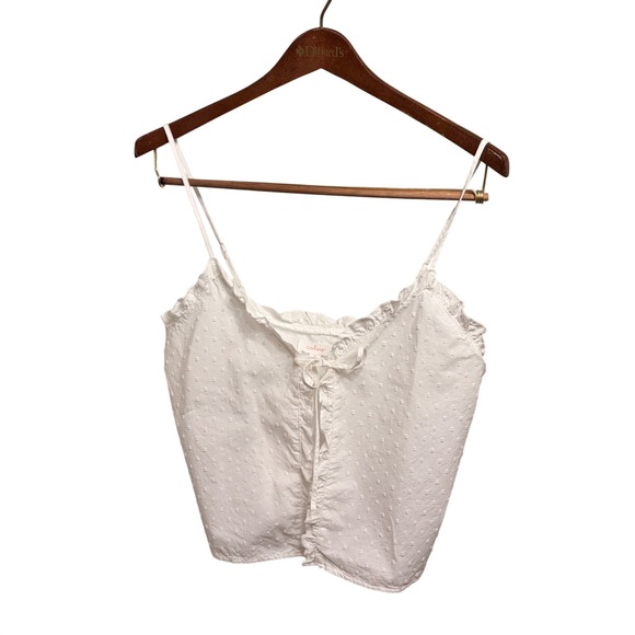Colsie Tops - White Eyelet Top Ruffled Trim Spaghetti Straps Front Tie Sz M Coquette Fairycore